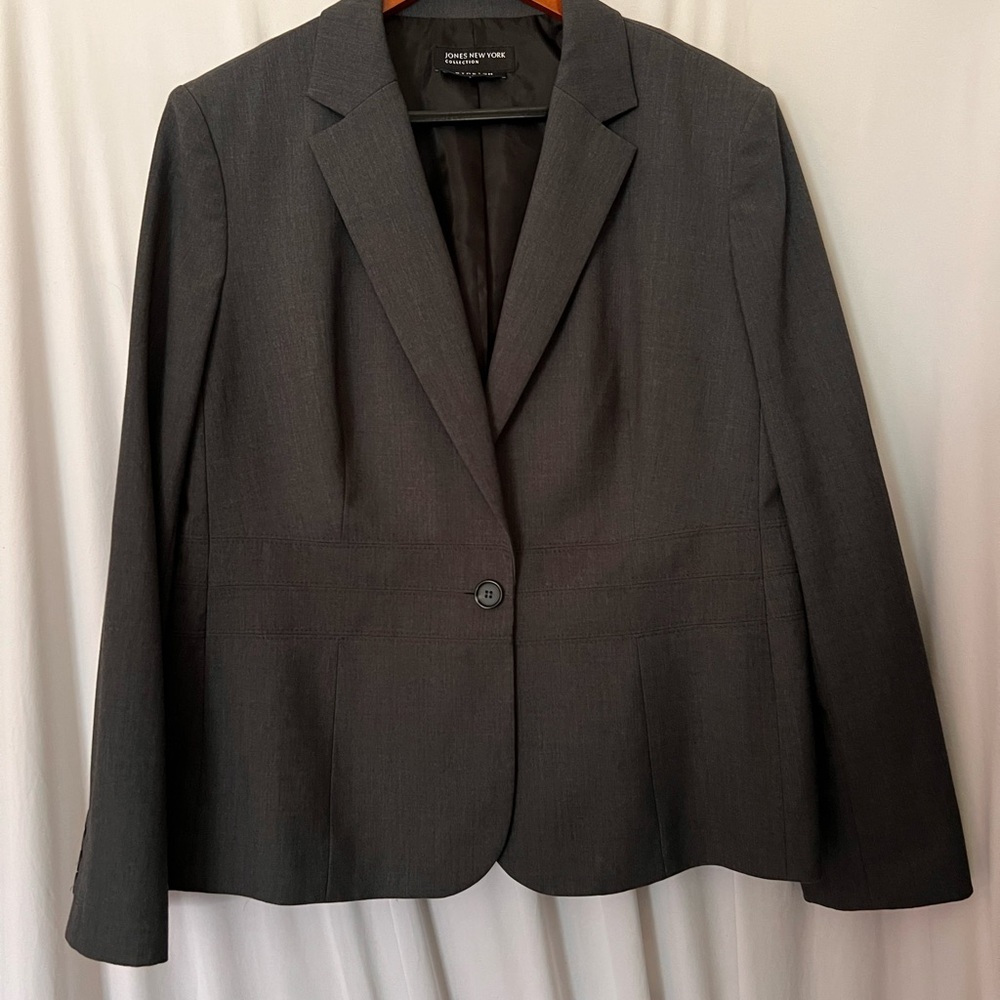 Jones New York Charcoal Suit Jacket - Single Button Blazer